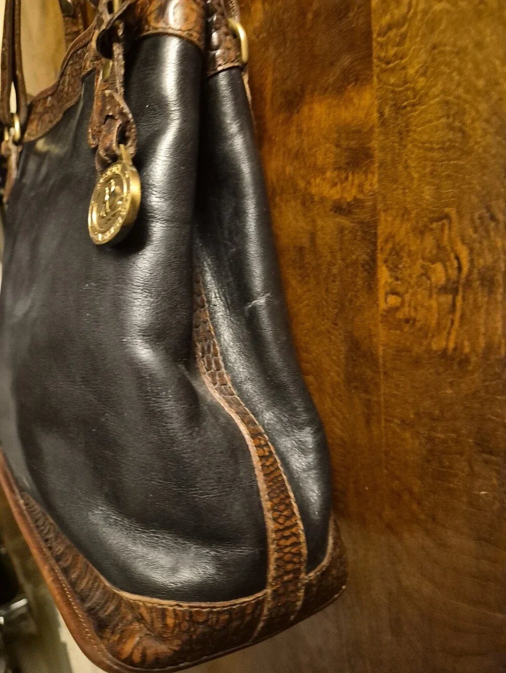 BRAHMIN 🖤🤎 TUSCAN COLLECTION Medium Shoulder Bag 🌟 EUC VINT Black/Brown Leath
